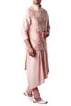 Kommal Sood_Peach Cotton Silk Embroidered Floral Nehru Jacket And Kurta Set  _Online_at_Aza_Fashions