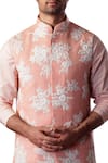 Kommal Sood_Peach Cotton Silk Embroidered Floral Nehru Jacket And Kurta Set  _at_Aza_Fashions