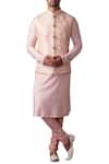 Buy_Kommal Sood_Peach Cotton Silk Embroidered Floral Nehru Jacket And Kurta Set  _at_Aza_Fashions