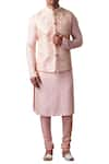 Kommal Sood_Peach Cotton Silk Embroidered Floral Nehru Jacket And Kurta Set  _Online_at_Aza_Fashions