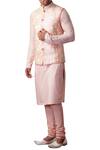 Shop_Kommal Sood_Peach Cotton Silk Embroidered Floral Nehru Jacket And Kurta Set  _Online_at_Aza_Fashions