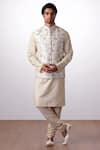 Buy_Kommal Sood_Beige Cotton Silk Embroidered Floral Nehru Jacket And Kurta Set  _Online_at_Aza_Fashions