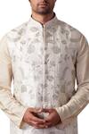 Shop_Kommal Sood_Beige Cotton Silk Embroidered Floral Nehru Jacket And Kurta Set  _Online_at_Aza_Fashions