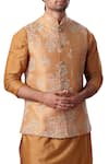 Shop_Kommal Sood_Yellow Cotton Silk Embroidered Floral Nehru Jacket And Kurta Set  _Online_at_Aza_Fashions