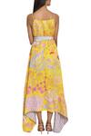Shop_Swati Vijaivargie_Yellow Linen Satin Printed Floral Asymmetric Dress _at_Aza_Fashions