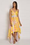 Buy_Swati Vijaivargie_Yellow Linen Satin Printed Floral Asymmetric Dress _Online_at_Aza_Fashions