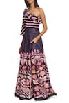 Buy_Swati Vijaivargie_Blue Linen Satin Printed Striped Blouse And Lehenga Set _at_Aza_Fashions