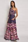 Swati Vijaivargie_Blue Linen Satin Printed Striped Blouse And Lehenga Set _Online_at_Aza_Fashions