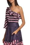 Buy_Swati Vijaivargie_Blue Linen Satin Printed Striped Blouse And Lehenga Set _Online_at_Aza_Fashions