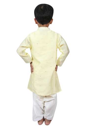 Shop_Kirti Agarwal - Pret N Couture_Yellow Chanderi Sequins Elephant Motif Kurta Set _at_Aza_Fashions