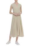 Buy_Padma Raj Keshri_Beige Sleeveless Flared Midi Dress_at_Aza_Fashions
