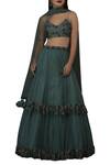 Silky Bindra_Blue Raw Silk, Tulle, Shantoon Floral, Crystals Embroidered Lehenga Set_Online_at_Aza_Fashions