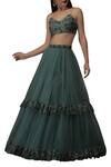 Shop_Silky Bindra_Blue Raw Silk, Tulle, Shantoon Floral, Crystals Embroidered Lehenga Set_at_Aza_Fashions