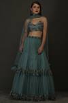 Buy_Silky Bindra_Blue Raw Silk, Tulle, Shantoon Floral, Crystals Embroidered Lehenga Set_at_Aza_Fashions