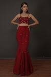 Buy_Silky Bindra_Red Organza, Crepe, Shantoon Floral Motifs Embroidered Lehenga Set_at_Aza_Fashions