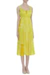 Vedika M_Yellow Silk Printed Scoop Sunlight Garden Dress  _Online_at_Aza_Fashions