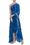 Buy_Vedika M_Blue Georgette Printed One-shoulder Draped Dress  _at_Aza_Fashions