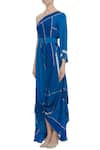 Buy_Vedika M_Blue Georgette Printed One-shoulder Draped Dress  _Online_at_Aza_Fashions