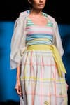 Shop_Arcvsh by Pallavi Singh_White Bamberg Cotton Printed Checkered Shoulder Neck Midi Skirt _at_Aza_Fashions