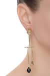 Shop_Masaya Jewellery_Gold Plated Asymmetric Linear Earrings _at_Aza_Fashions