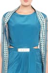 Soup by Sougat Paul_Blue Crepe Embroidered Geometric Round Draped Dress With Asymmetrical Jacket _at_Aza_Fashions