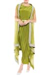 Buy_Soup by Sougat Paul_Green Crepe Draped Dress With Asymmetrical Jacket_at_Aza_Fashions