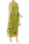 Shop_Soup by Sougat Paul_Green Crepe Draped Dress With Asymmetrical Jacket_Online_at_Aza_Fashions