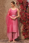 Buy_Seema Nanda_Pink Printed Sequin Leaf Neck Floral Embellished Kurta Set  _Online_at_Aza_Fashions