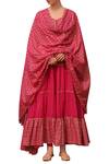 Buy_Seema Nanda_Pink Cotton Mul Floral, Sequins Leaf Tiered Anarkali Set _at_Aza_Fashions