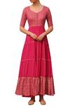 Shop_Seema Nanda_Pink Cotton Mul Floral, Sequins Leaf Tiered Anarkali Set _at_Aza_Fashions