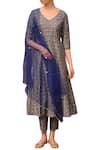 Buy_Seema Nanda_Blue Chanderi Silk Printed Floral V Neck Anarkali Set  _at_Aza_Fashions