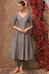 Buy_Seema Nanda_Blue Chanderi Silk Printed Floral V Neck Anarkali Set  _Online_at_Aza_Fashions