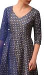 Seema Nanda_Blue Chanderi Silk Printed Floral V Neck Anarkali Set  _at_Aza_Fashions