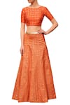 Seema Nanda_Orange Chanderi Silk Printed Floral Round Lehenga Set  _Online_at_Aza_Fashions