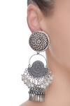 Shop_Motifs by Surabhi Didwania_Black Circular Head Danglers_at_Aza_Fashions