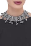 Shop_Motifs by Surabhi Didwania_Black Carved Adjustable Choker_at_Aza_Fashions