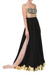 Shop_Mani Bhatia_Black Sweetheart Neck Embroidered Anarkali Gown Set _at_Aza_Fashions