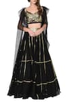 Mani Bhatia_Black Embroidered Lehenga Set With Cape _Online_at_Aza_Fashions
