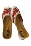 Buy_Coral Haze_Gold Zardozi-embroidered-juttis_at_Aza_Fashions
