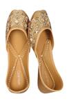 Buy_Coral Haze_Gold Zardozi-embroidered-juttis_at_Aza_Fashions