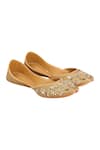 Coral Haze_Gold Zardozi-embroidered-juttis_Online_at_Aza_Fashions