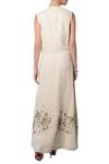 Shop_5x By Ajit Kumar_Cream Linen Floral Embroidered Dress_at_Aza_Fashions
