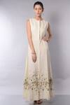 Buy_5x By Ajit Kumar_Cream Linen Floral Embroidered Dress_Online_at_Aza_Fashions