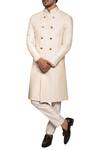 Buy_More Mischief_Off White Raw Silk Double Breasted Sherwani Set _at_Aza_Fashions
