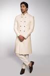 Buy_More Mischief_Off White Raw Silk Double Breasted Sherwani Set _Online_at_Aza_Fashions