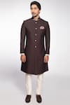 More Mischief_Brown Polynosic Embroidered Zardosi Sherwani Set  _Online_at_Aza_Fashions