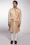 More Mischief_Beige Cowl Draped Sherwani Set_Online_at_Aza_Fashions
