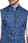 More Mischief_Black Linen Silk Embroidered Resham Thread Nehru Jacket Set For Men_Online_at_Aza_Fashions