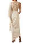 Shop_Tarun Tahiliani_Ivory Pre-draped Embroidered Saree Gown_at_Aza_Fashions