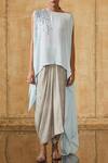 Buy_Tarun Tahiliani_Blue Asymmetric Cape_at_Aza_Fashions